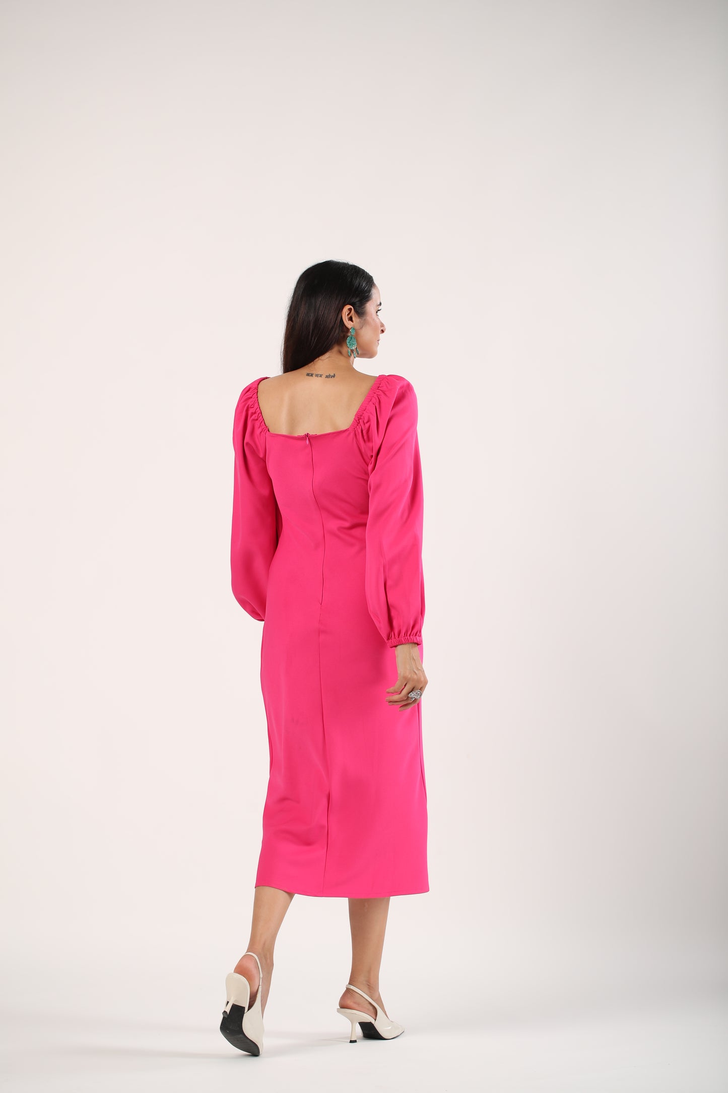 Harper - Puffy Sleeves Midi Dress
