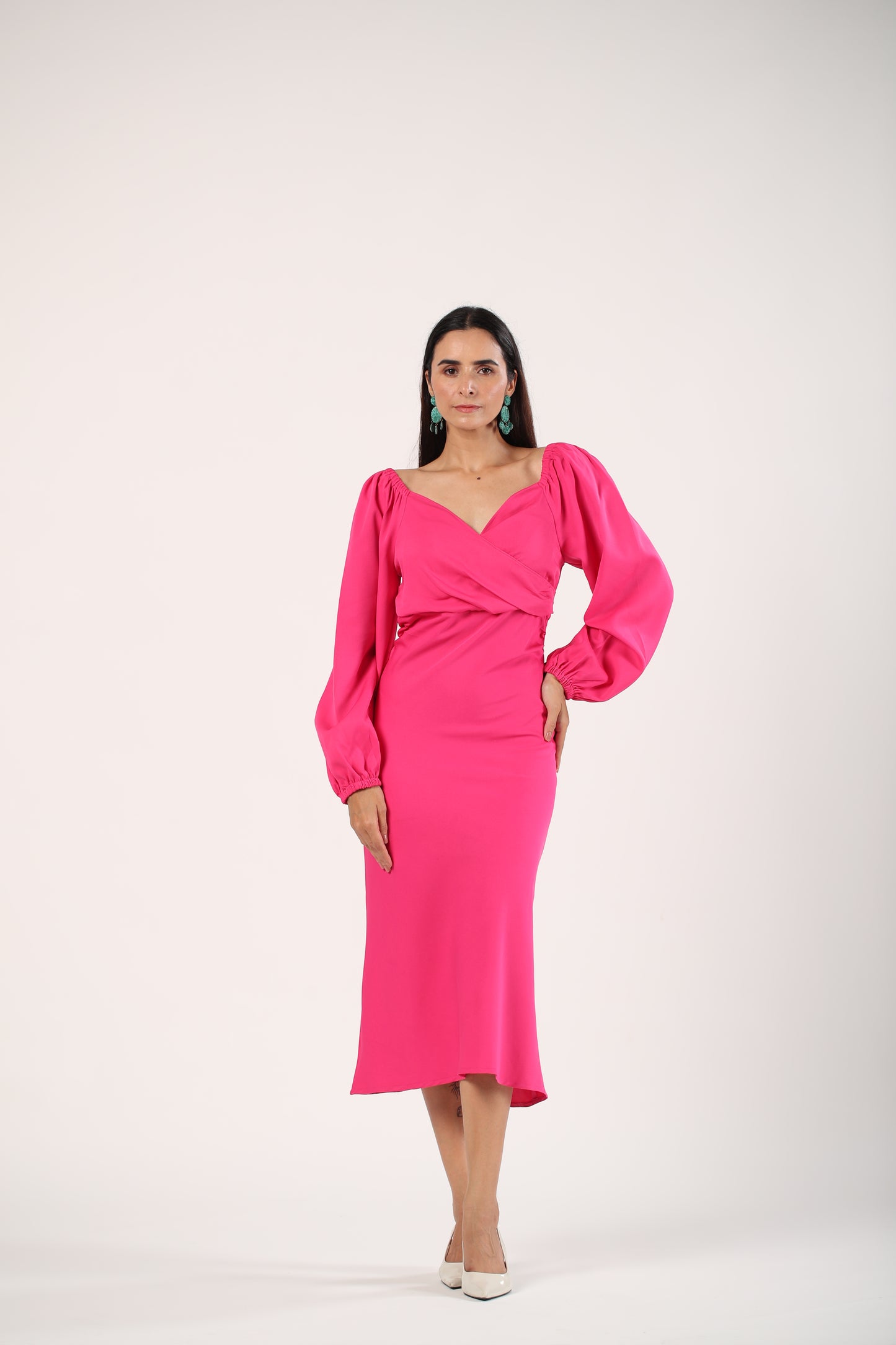 Harper - Puffy Sleeves Midi Dress