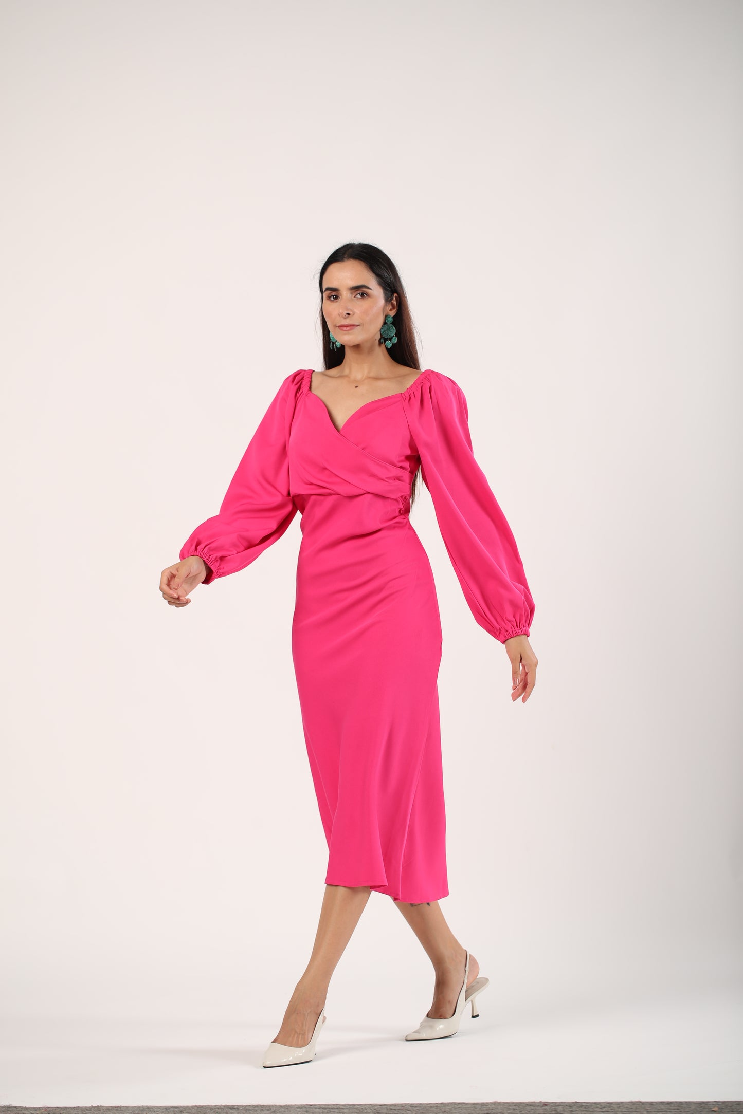 Harper - Puffy Sleeves Midi Dress