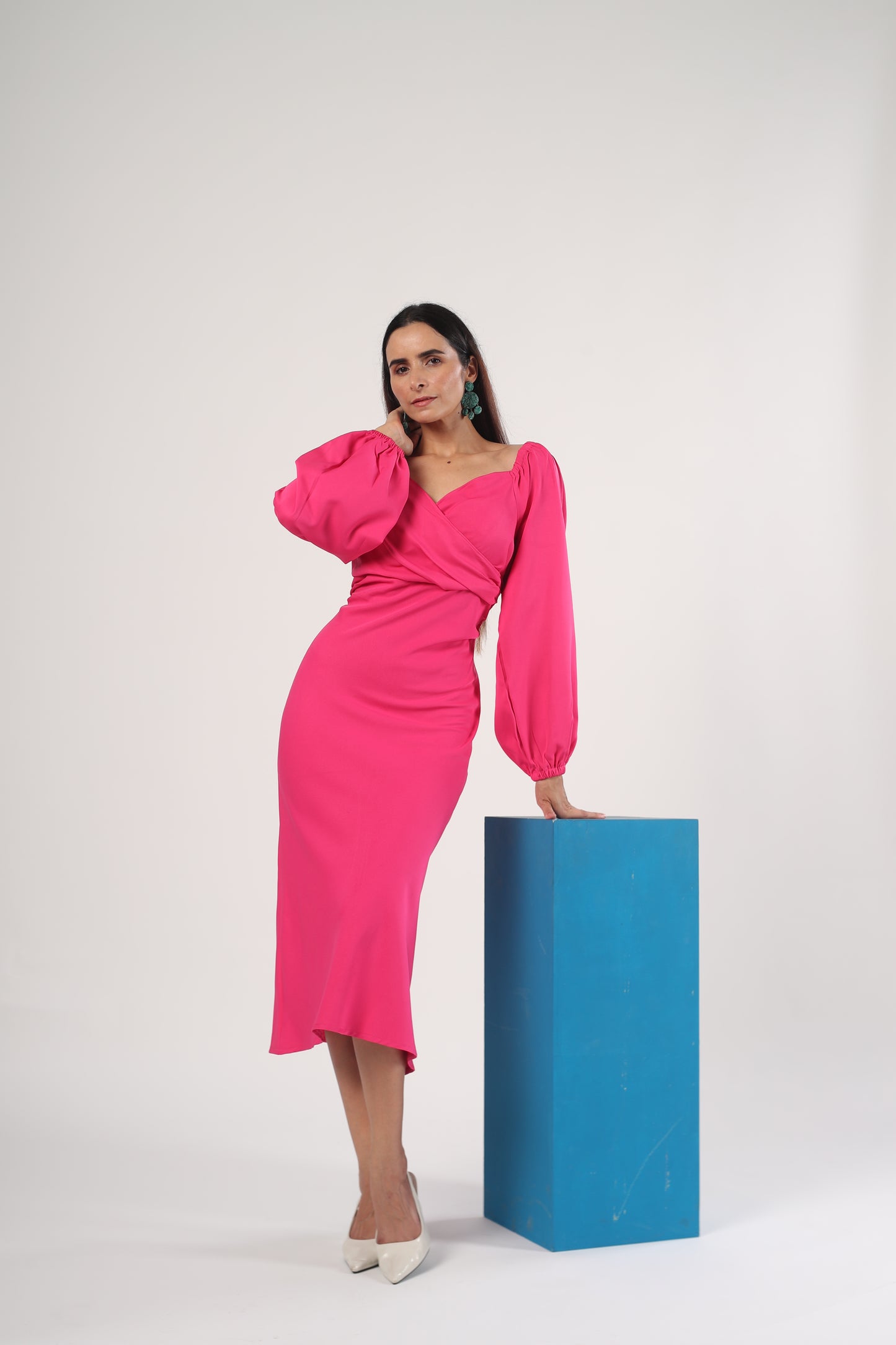 Harper - Puffy Sleeves Midi Dress