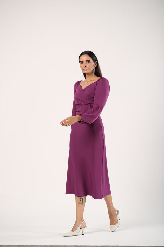Harper - Puffy Sleeves Midi Dress