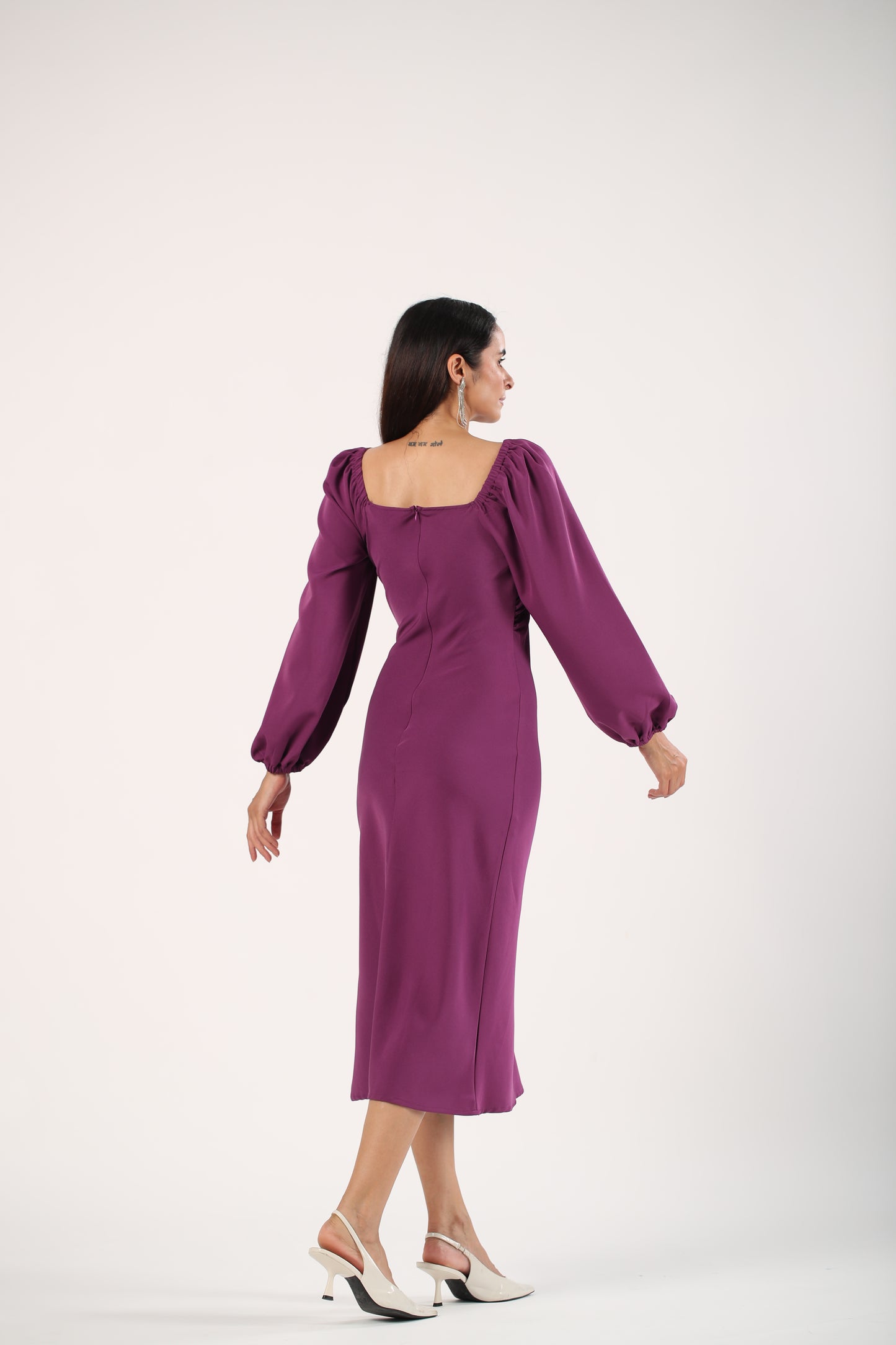 Harper - Puffy Sleeves Midi Dress