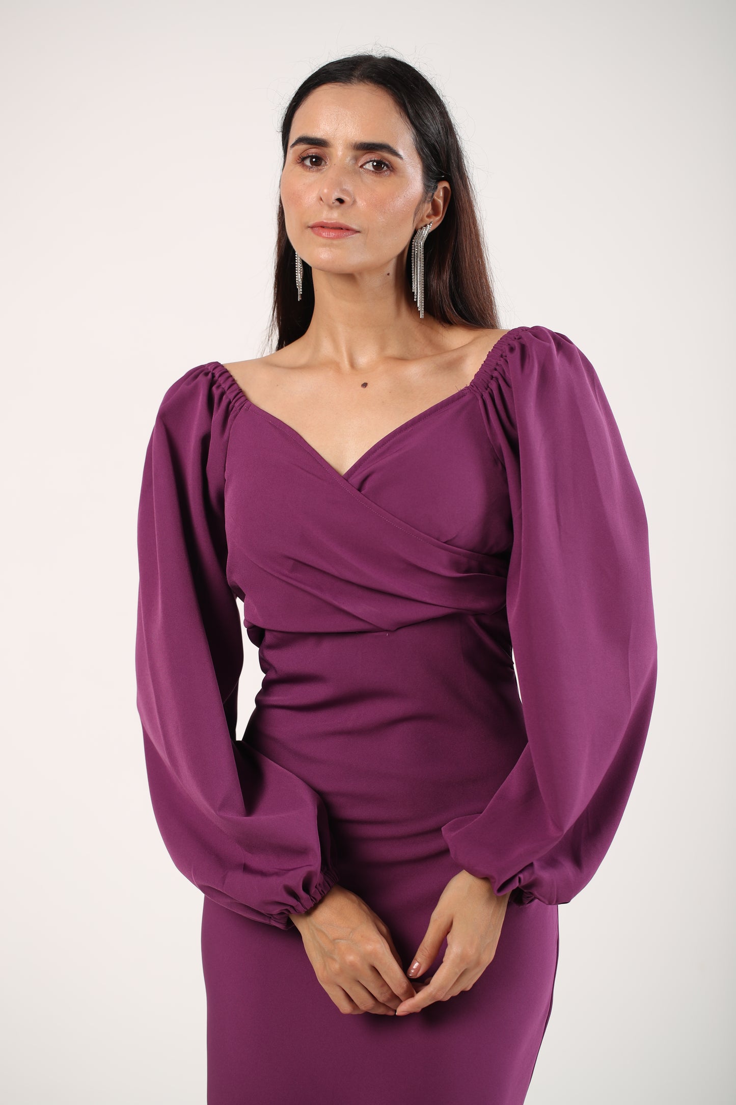 Harper - Puffy Sleeves Midi Dress