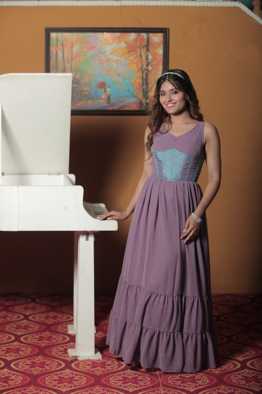 Lavender Tired Free Style Dress With Corset Belt