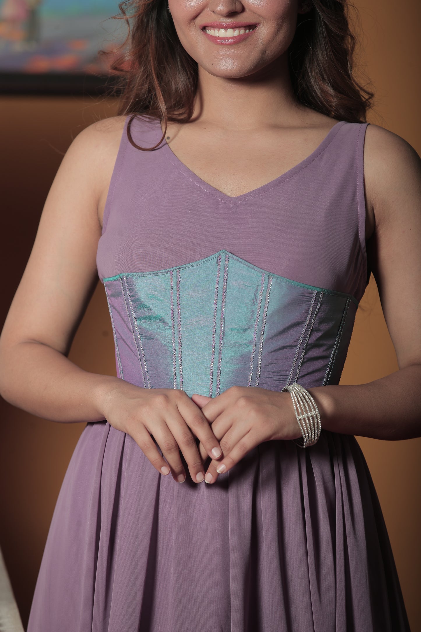 Lavender Tired Free Style Dress With Corset Belt