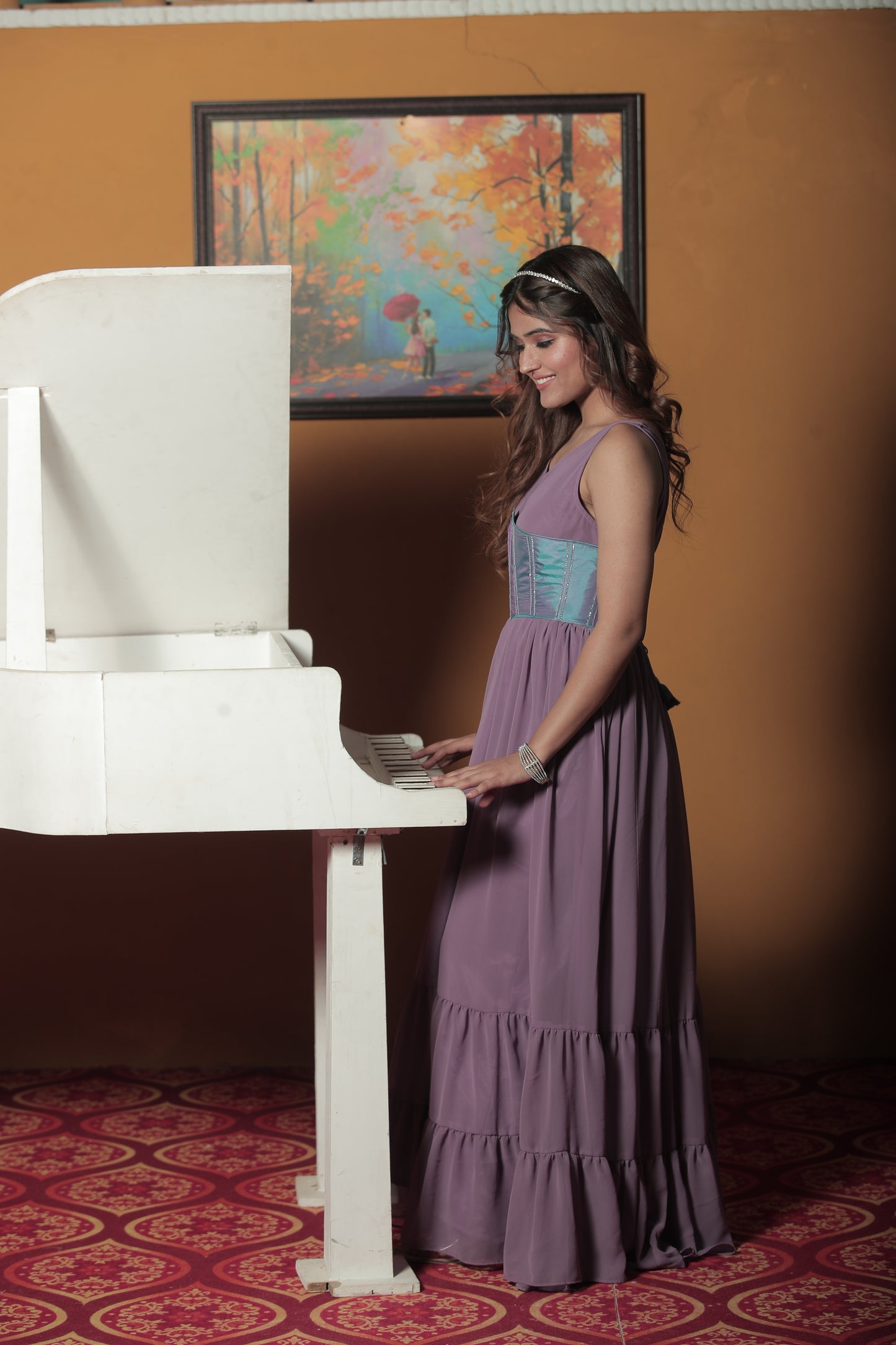 Lavender Tired Free Style Dress With Corset Belt