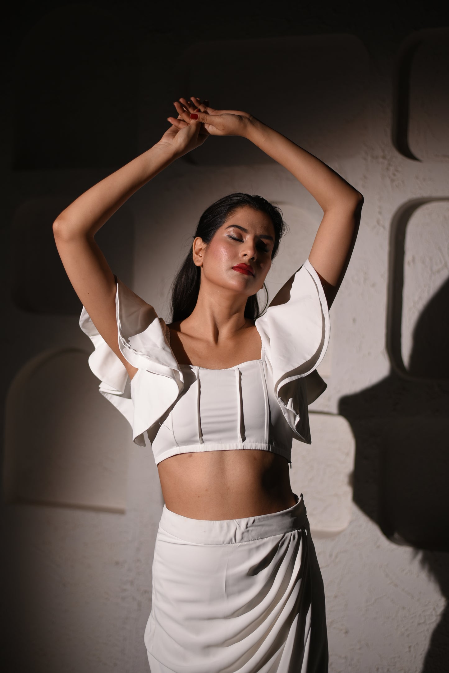 Ada - Asymmetric Drape Skirt and Butterfly-sleeved top Co-ord Set