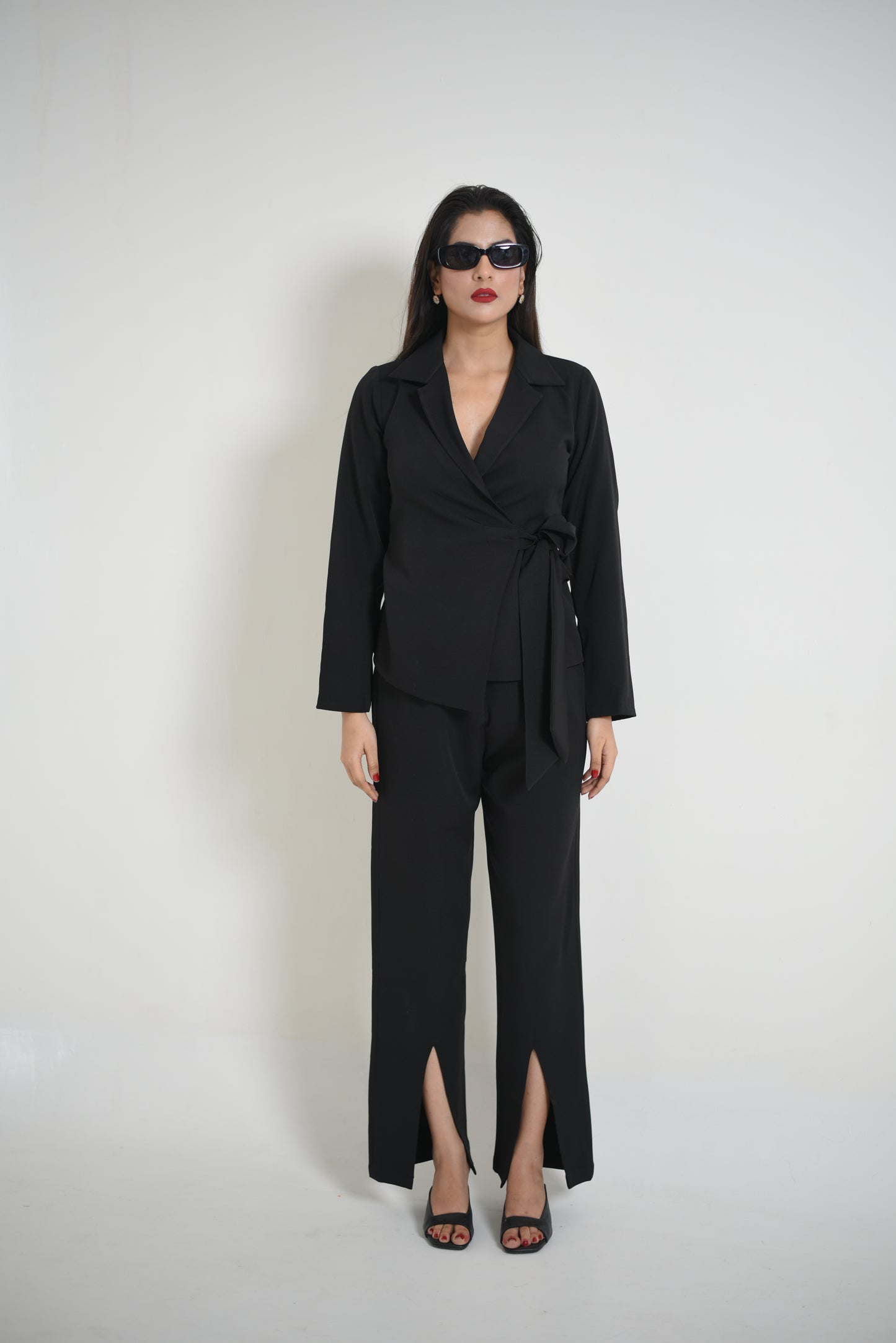Ruby - Tie me up Knot Blazer & High rise front slit pants Co-ord Set