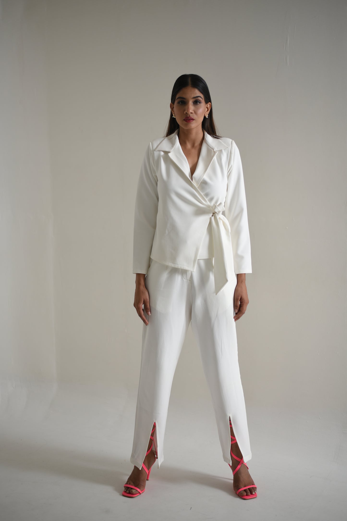 Ruby - Tie me up Knot Blazer & High rise front slit pants Co-ord Set