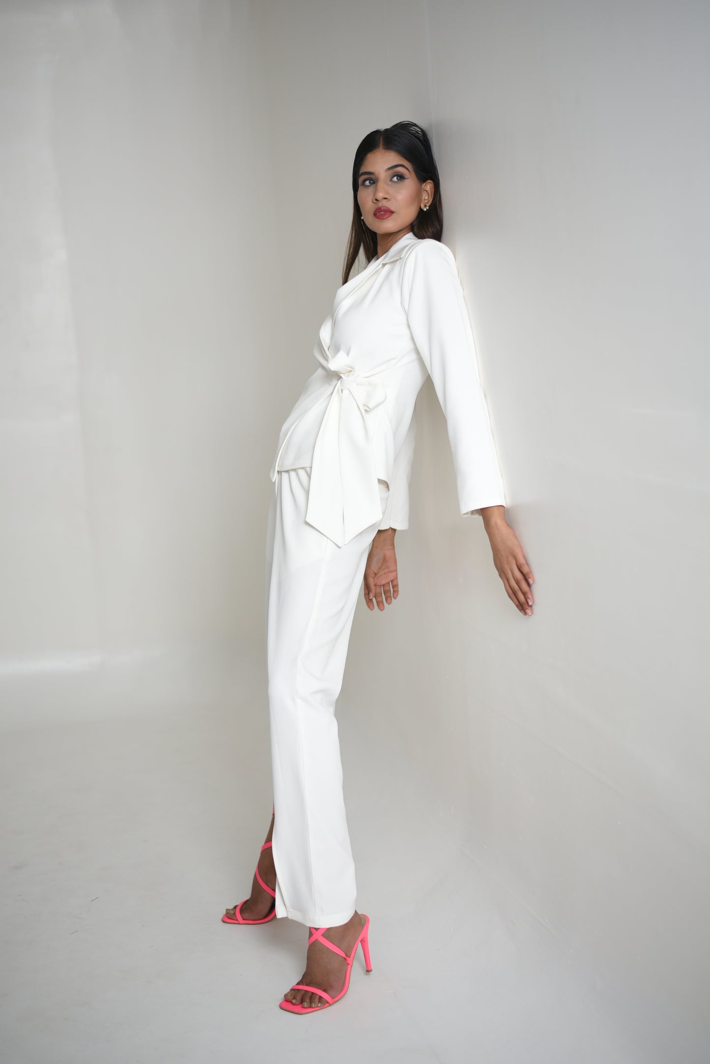 Ruby - Tie me up Knot Blazer & High rise front slit pants Co-ord Set
