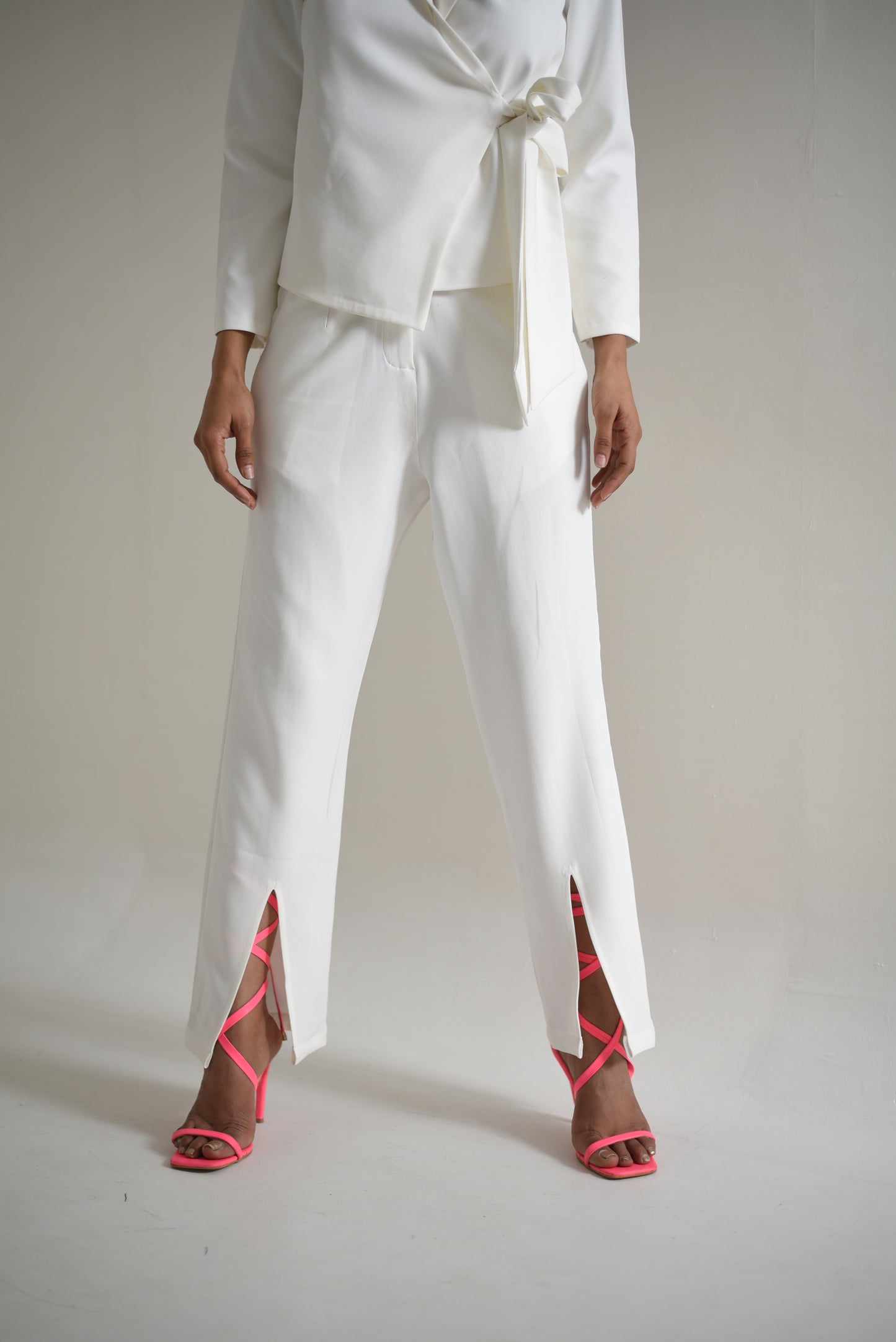 Ruby - Tie me up Knot Blazer & High rise front slit pants Co-ord Set