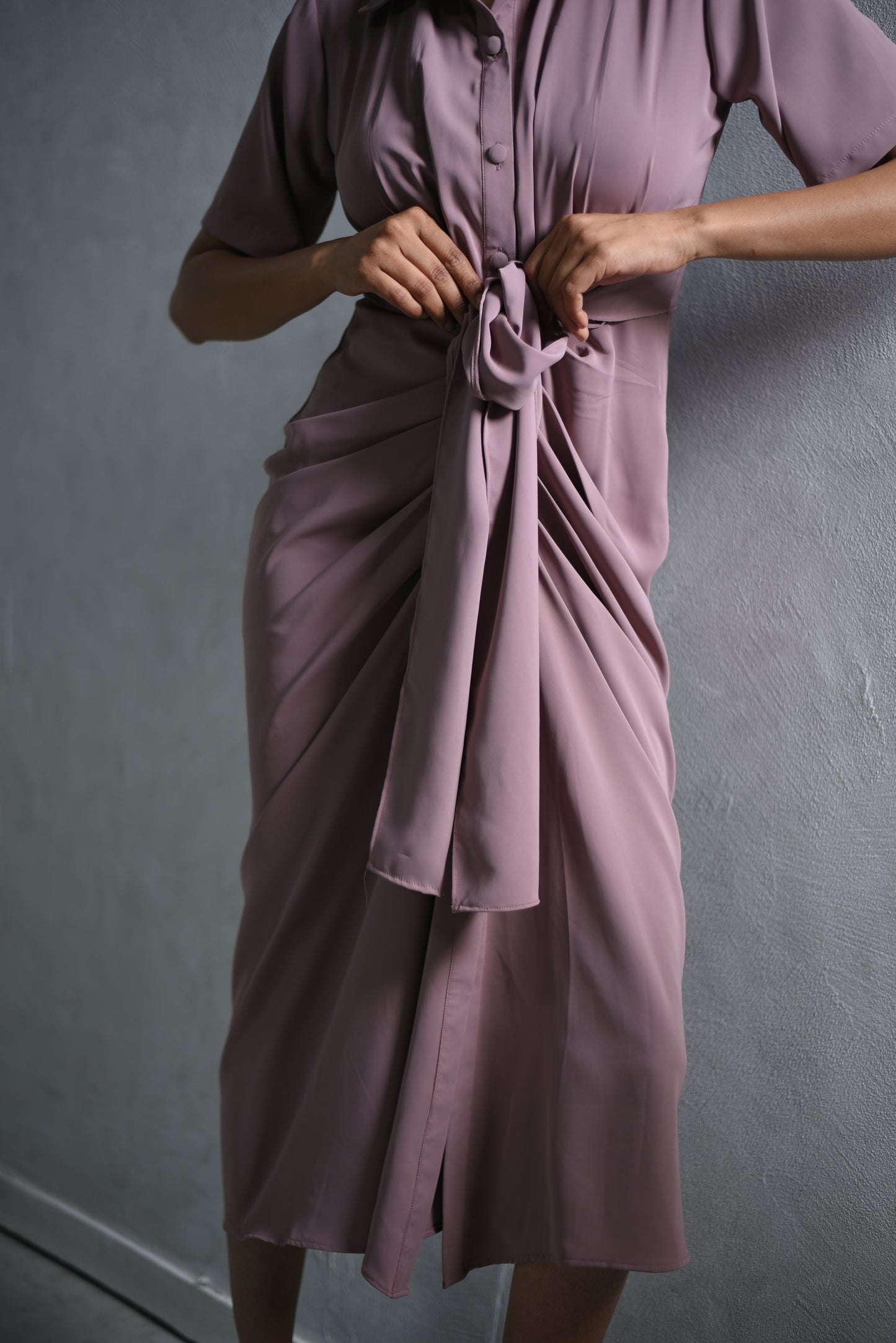 Lisa - Ruched Shirt  Wrap Maxi Dress with Belt