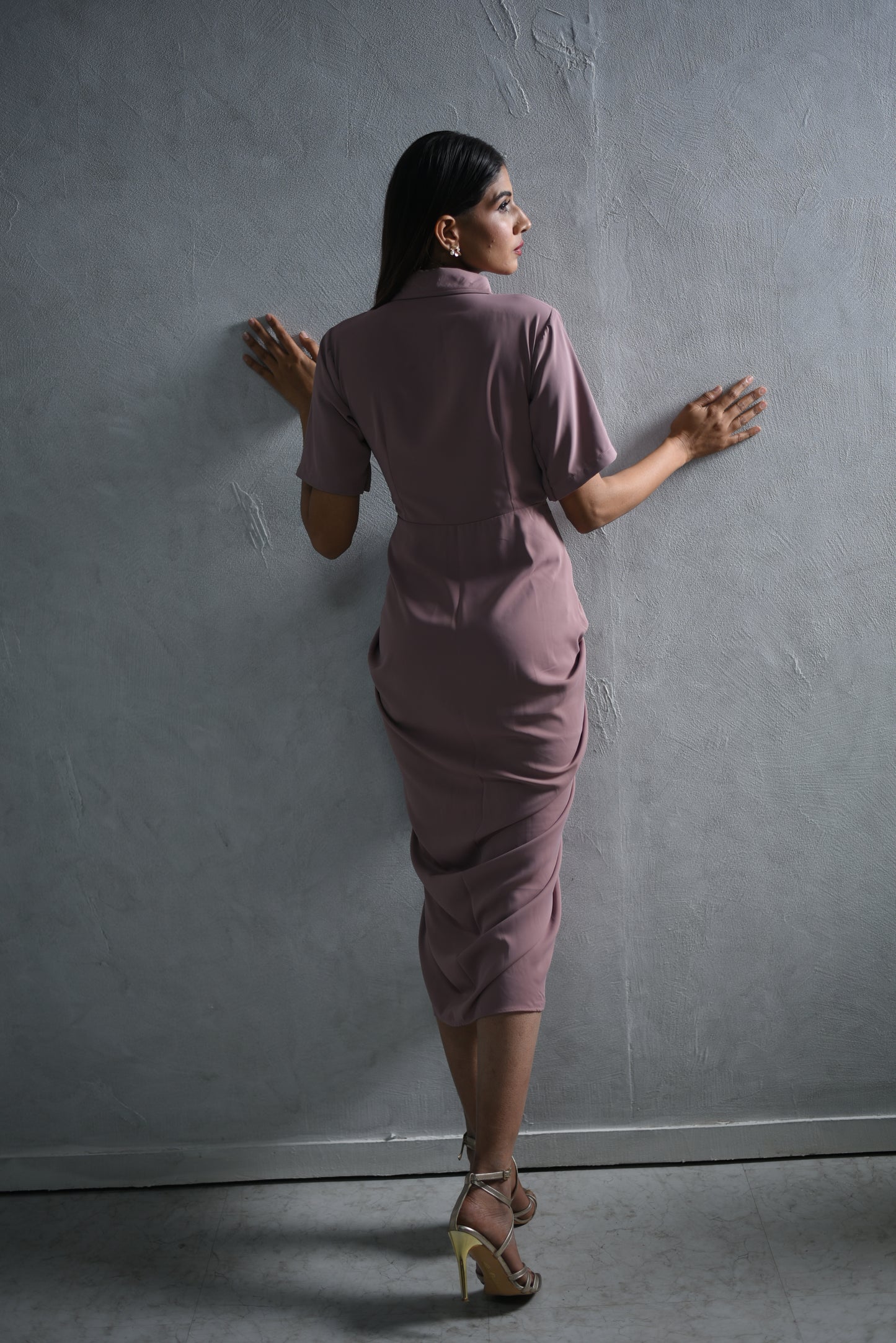 Lisa - Ruched Shirt  Wrap Maxi Dress with Belt