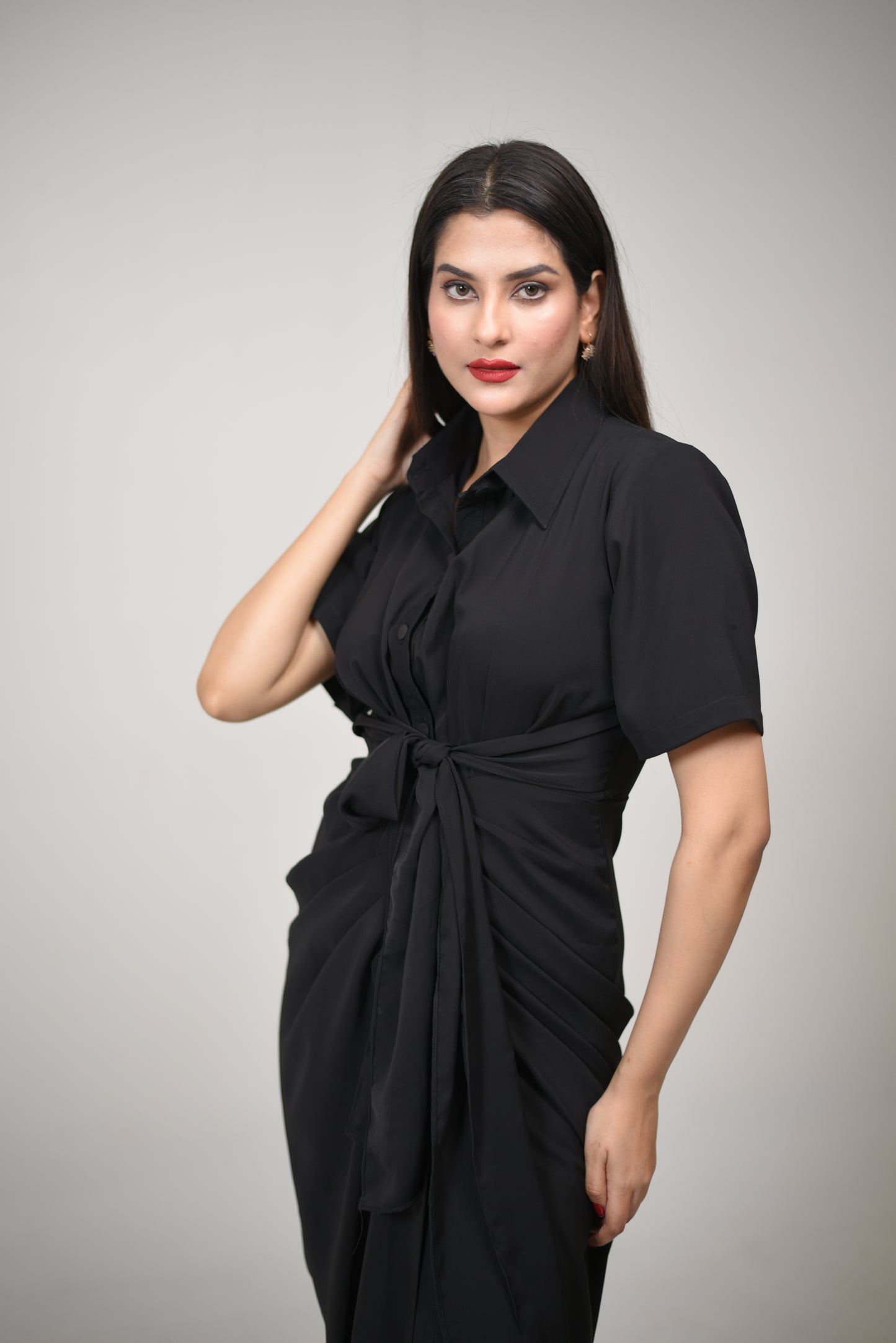 Lisa - Ruched Shirt  Wrap Maxi Dress with Belt