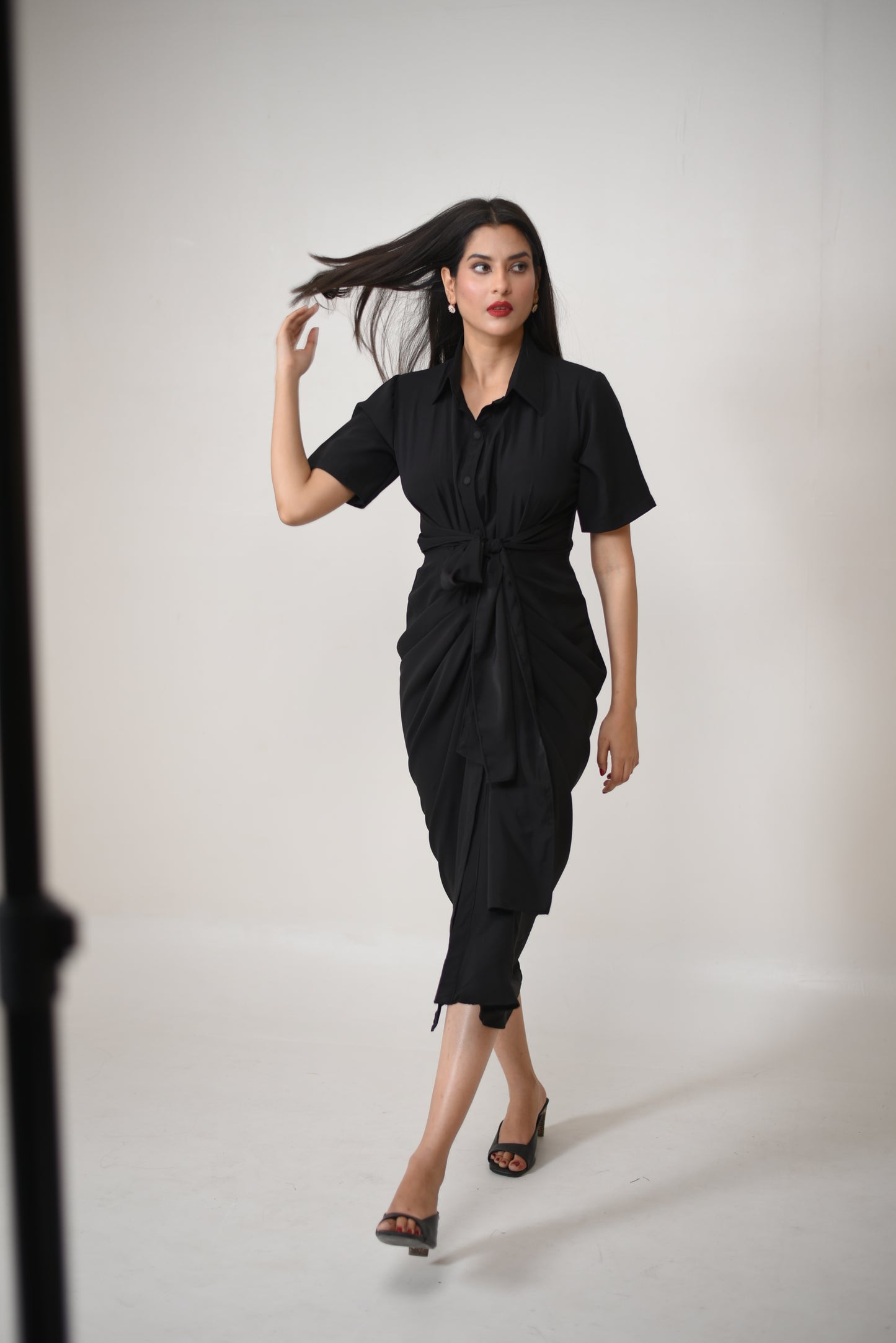 Lisa - Ruched Shirt  Wrap Maxi Dress with Belt