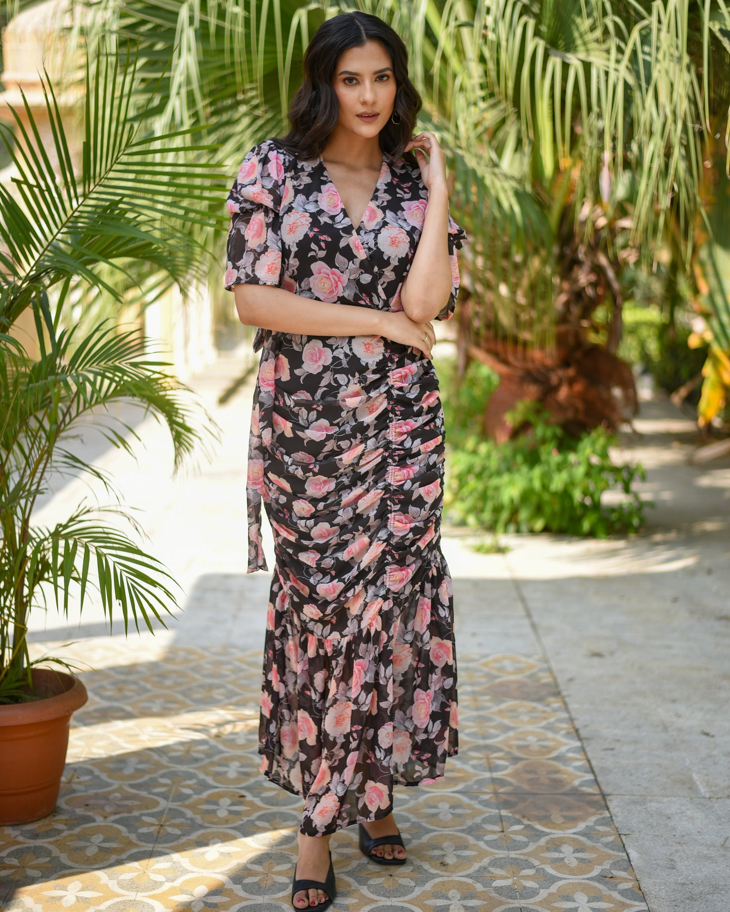 Zara - The  Floral Ruched Asymmetrical Dress