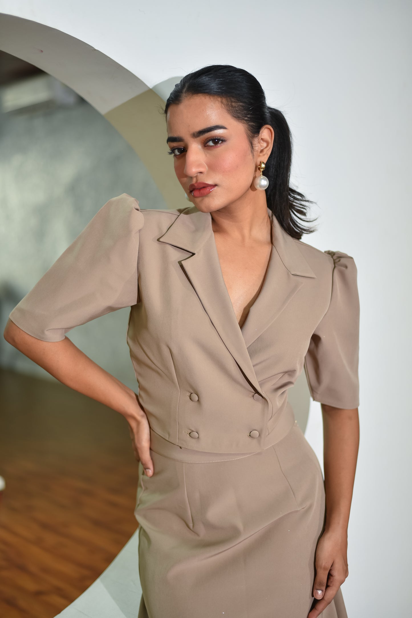 Naomi - Asymmetrical Skirt With Crop Blazer