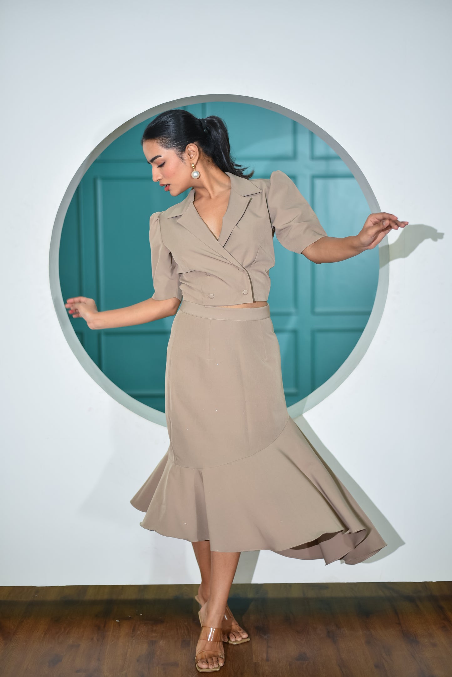 Naomi - Asymmetrical Skirt With Crop Blazer