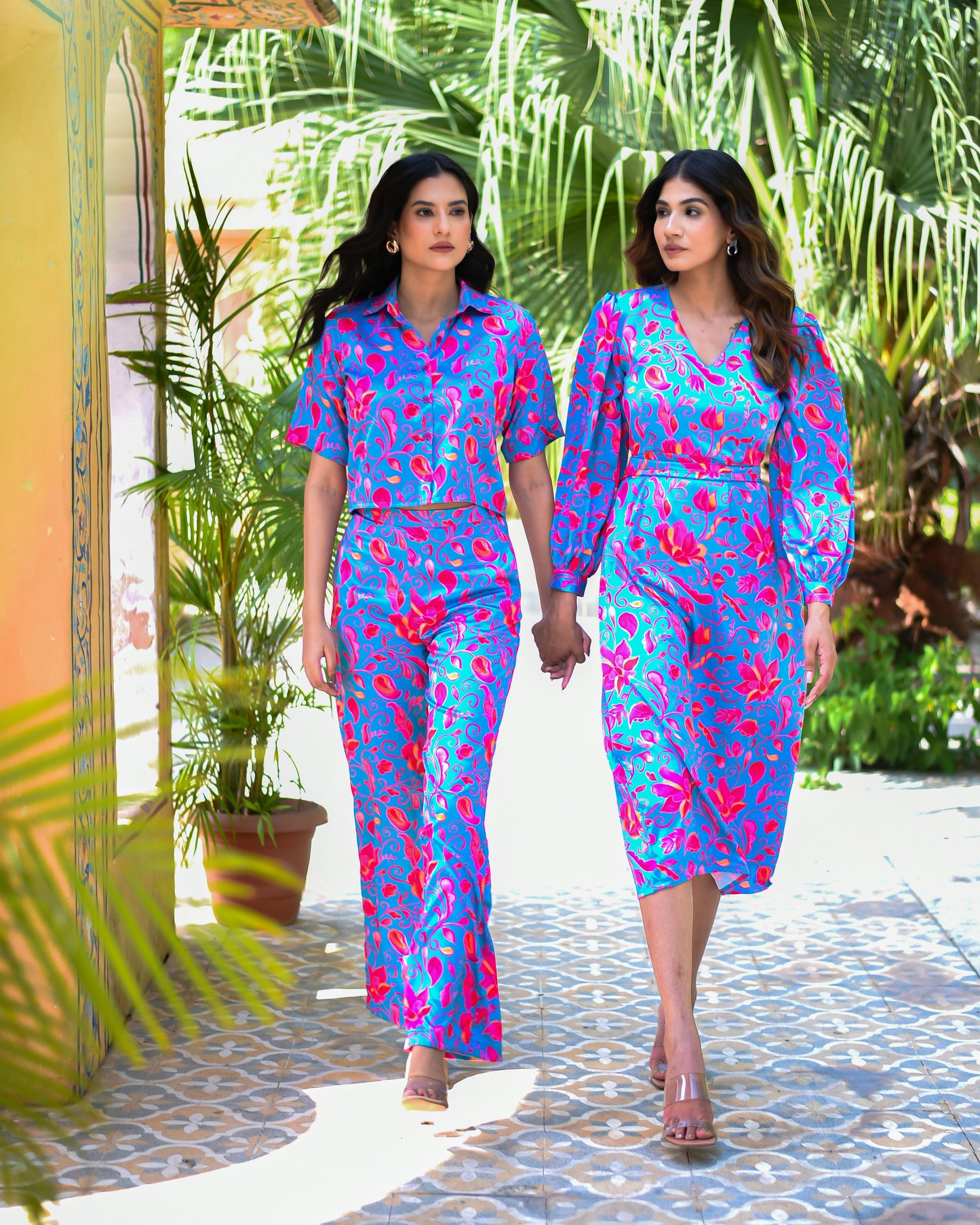 Jeanne - Satin Floral Coord set