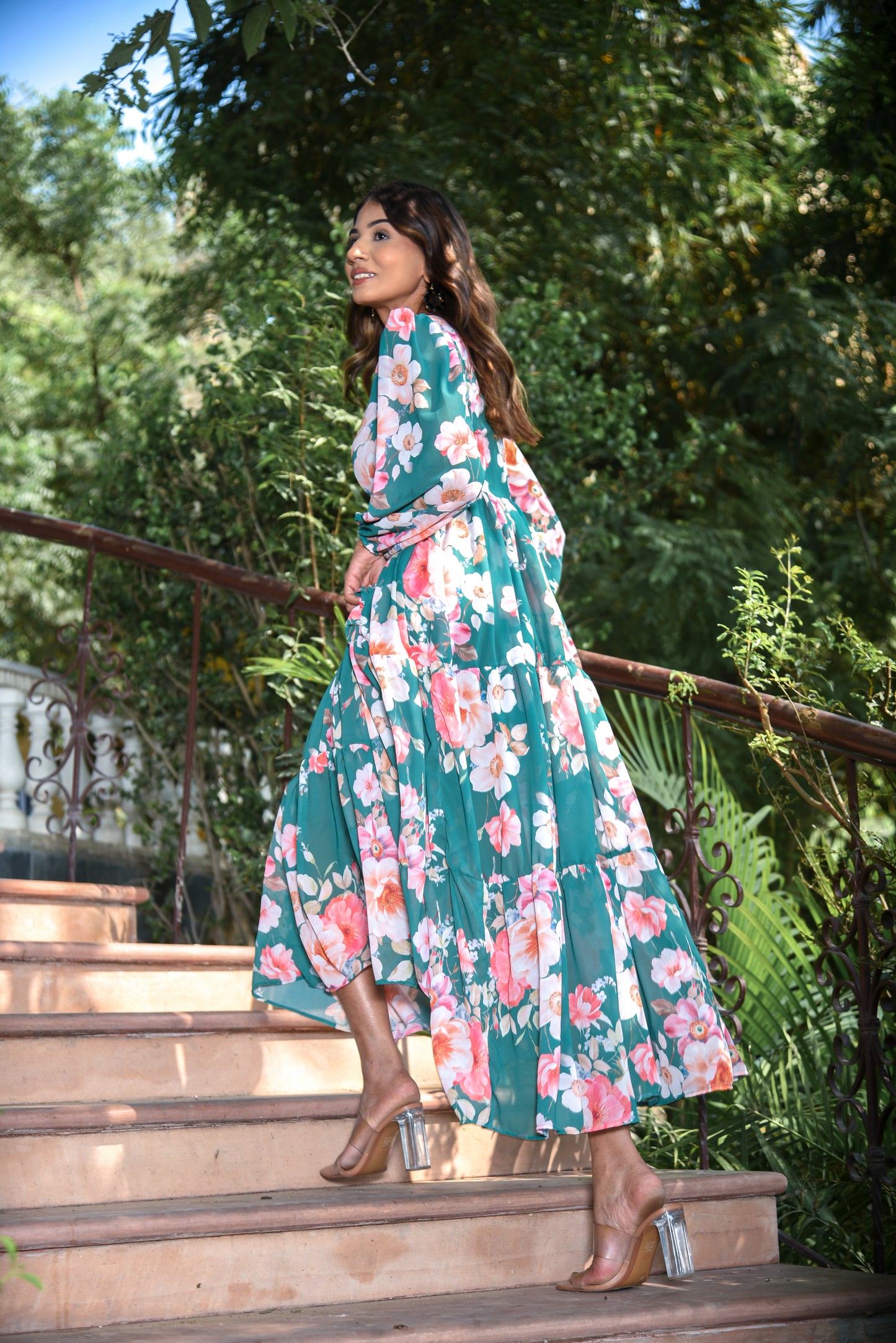 Molly- Green Floral Dress