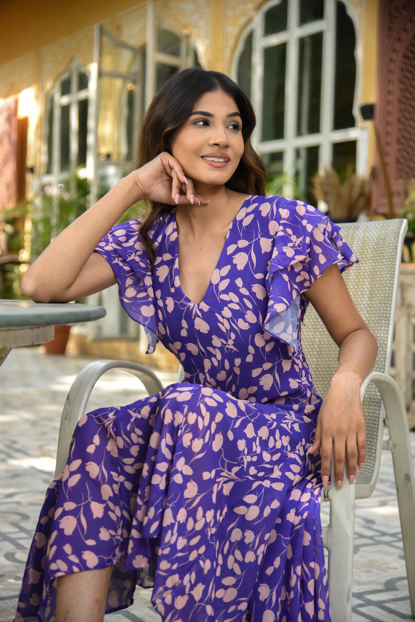 Daisy -  Flutter sleeves A-Line Midi Dress