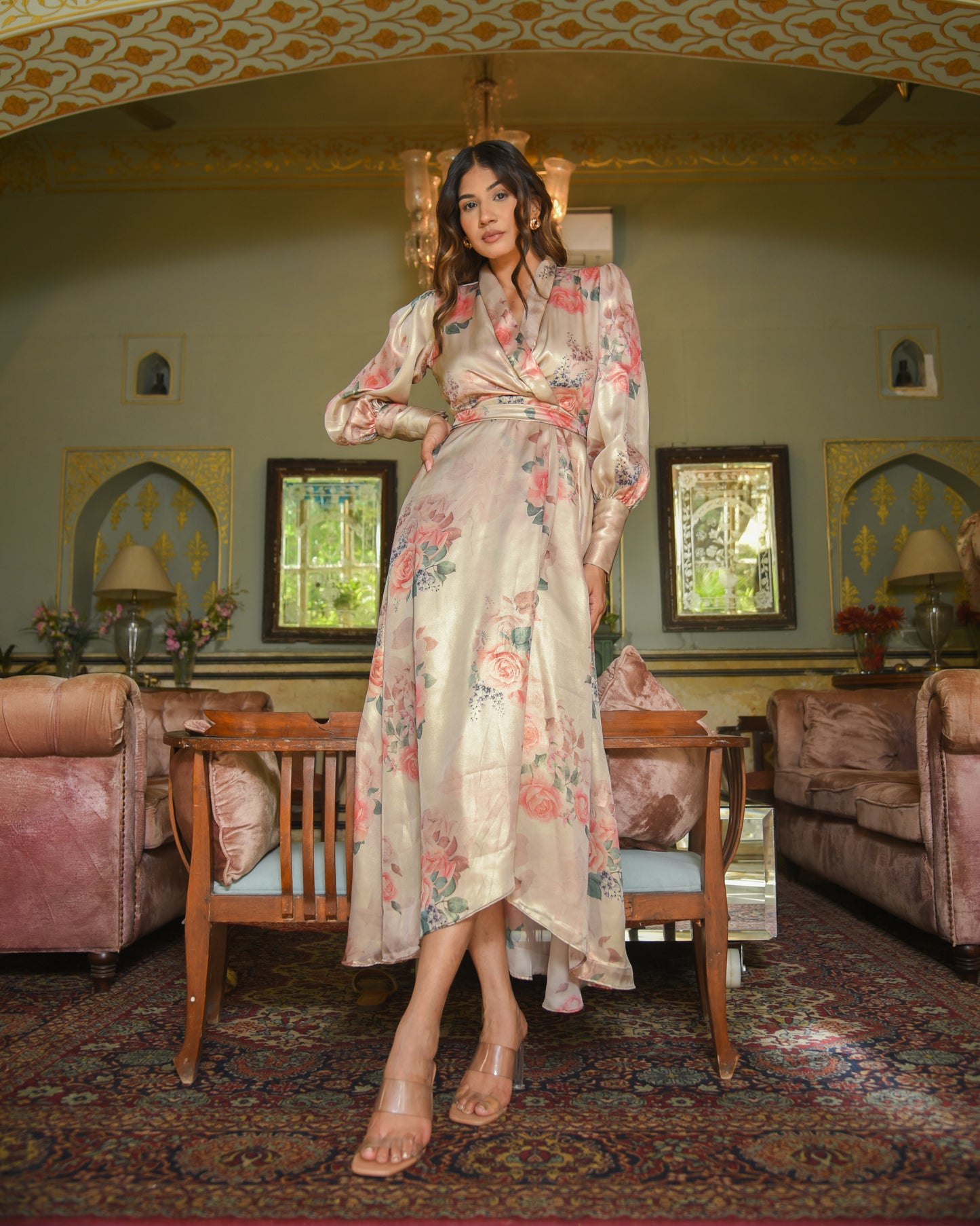Rose - Gold long cuff sleeves Dress