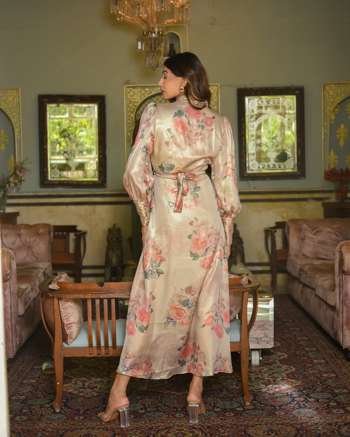 Rose - Gold long cuff sleeves Dress