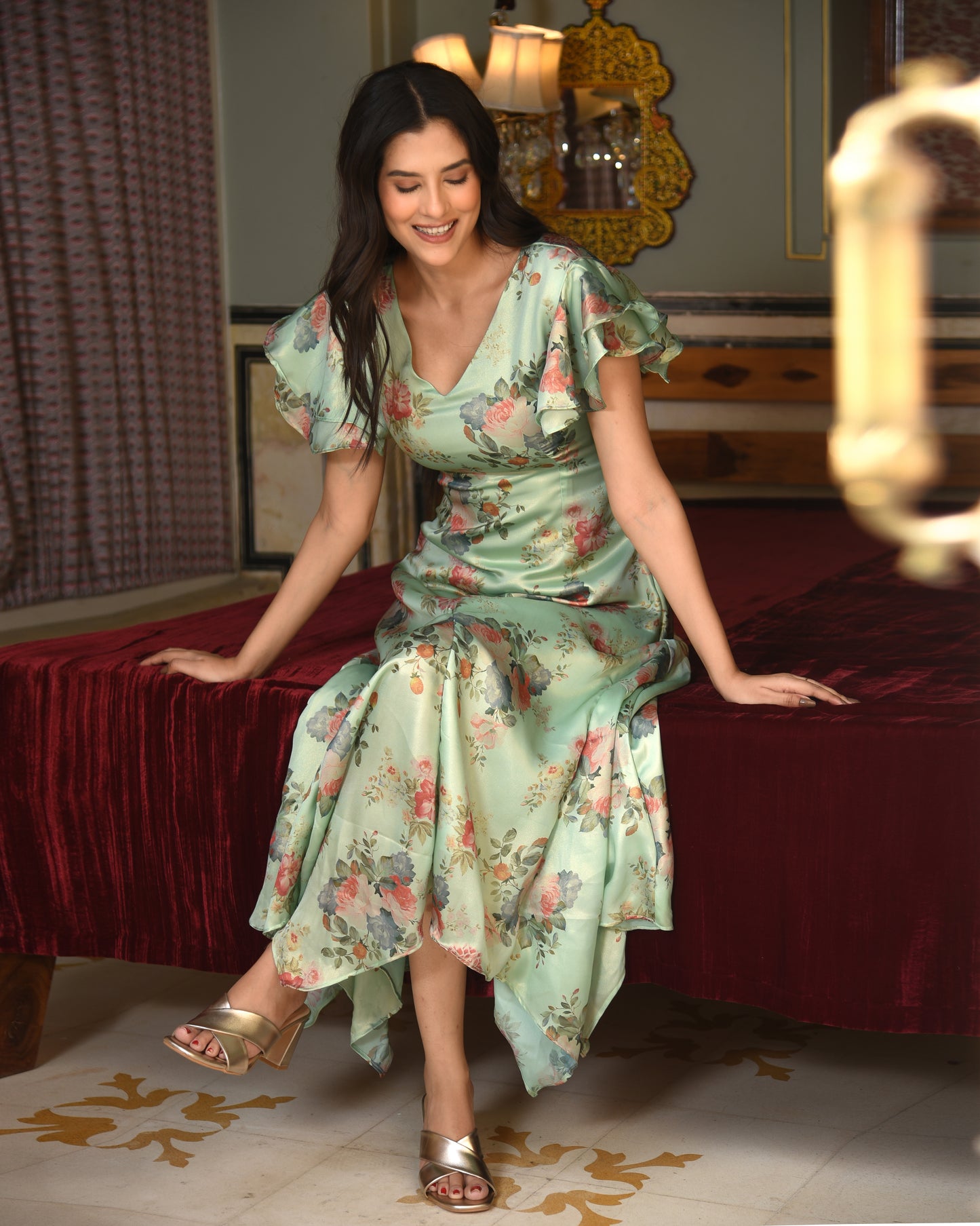 Sophia - Flutter sleeves A-Line Midi Dress