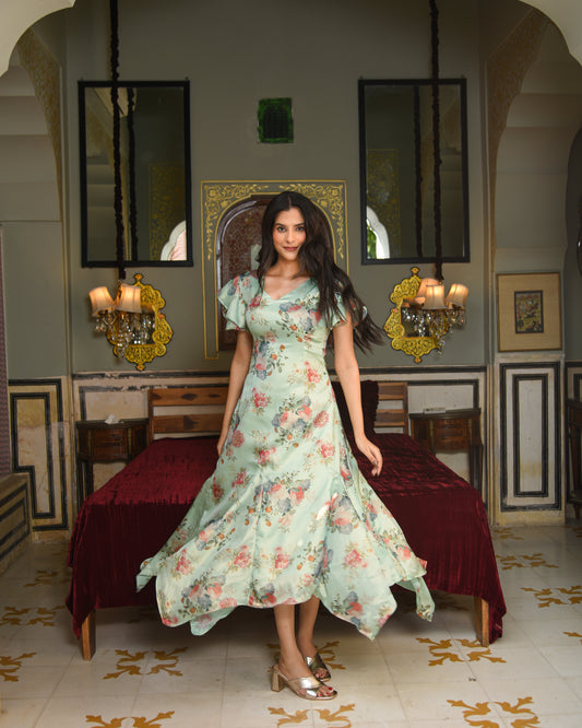 Sophia - Flutter sleeves A-Line Midi Dress