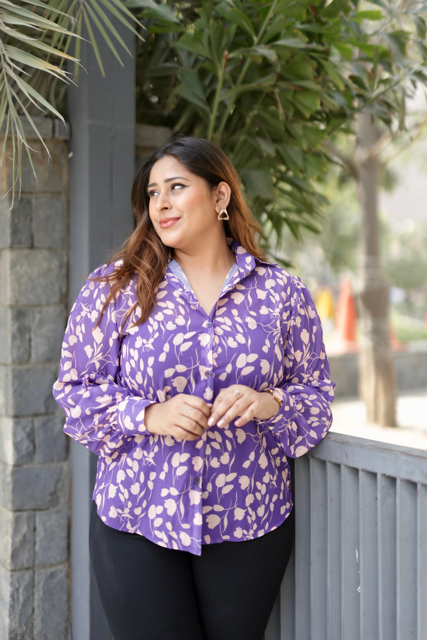 Jessi - Purple Floral Printed Loose Fit Shirt