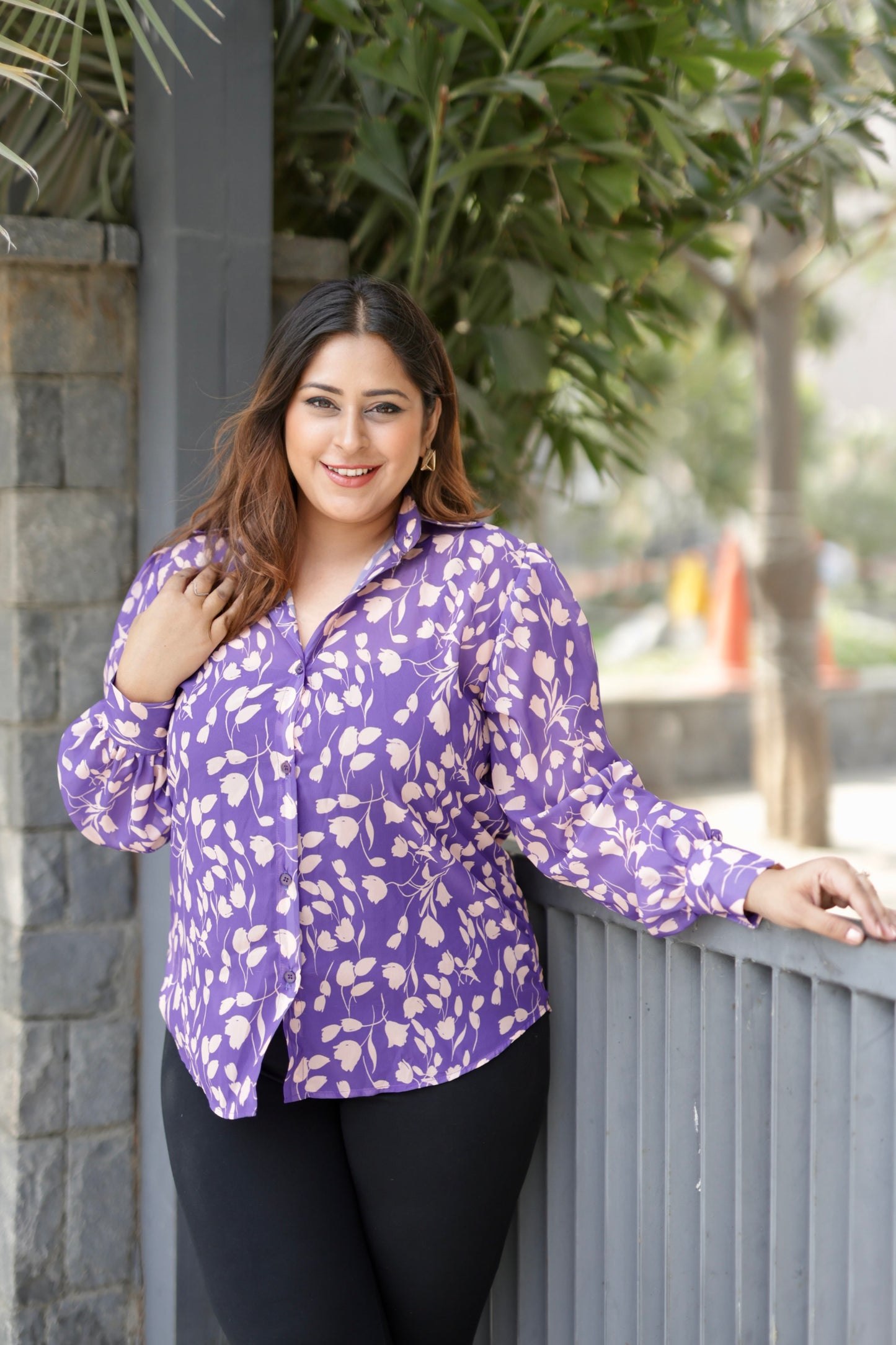 Jessi - Purple Floral Printed Loose Fit Shirt