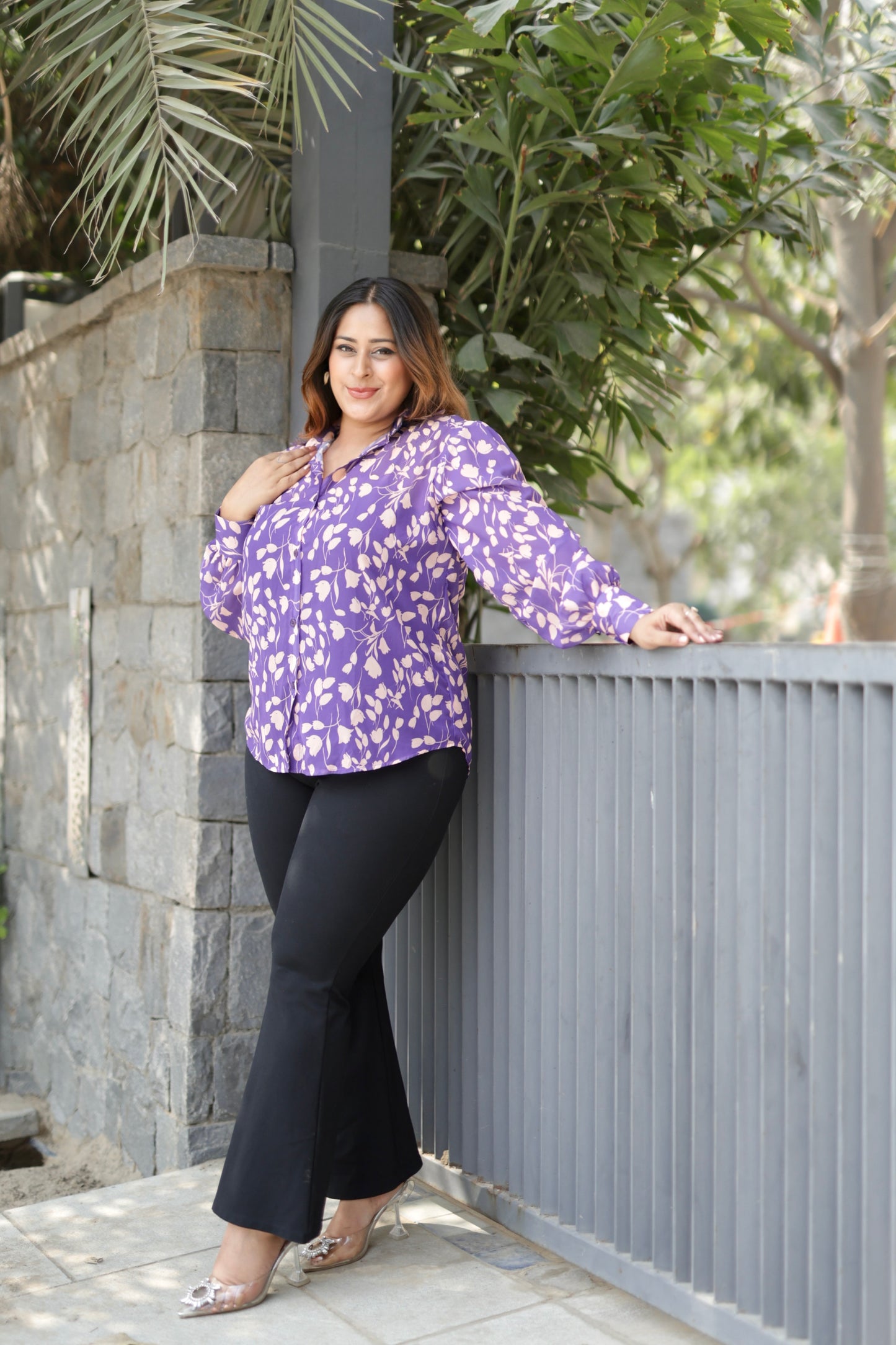 Jessi - Purple Floral Printed Loose Fit Shirt