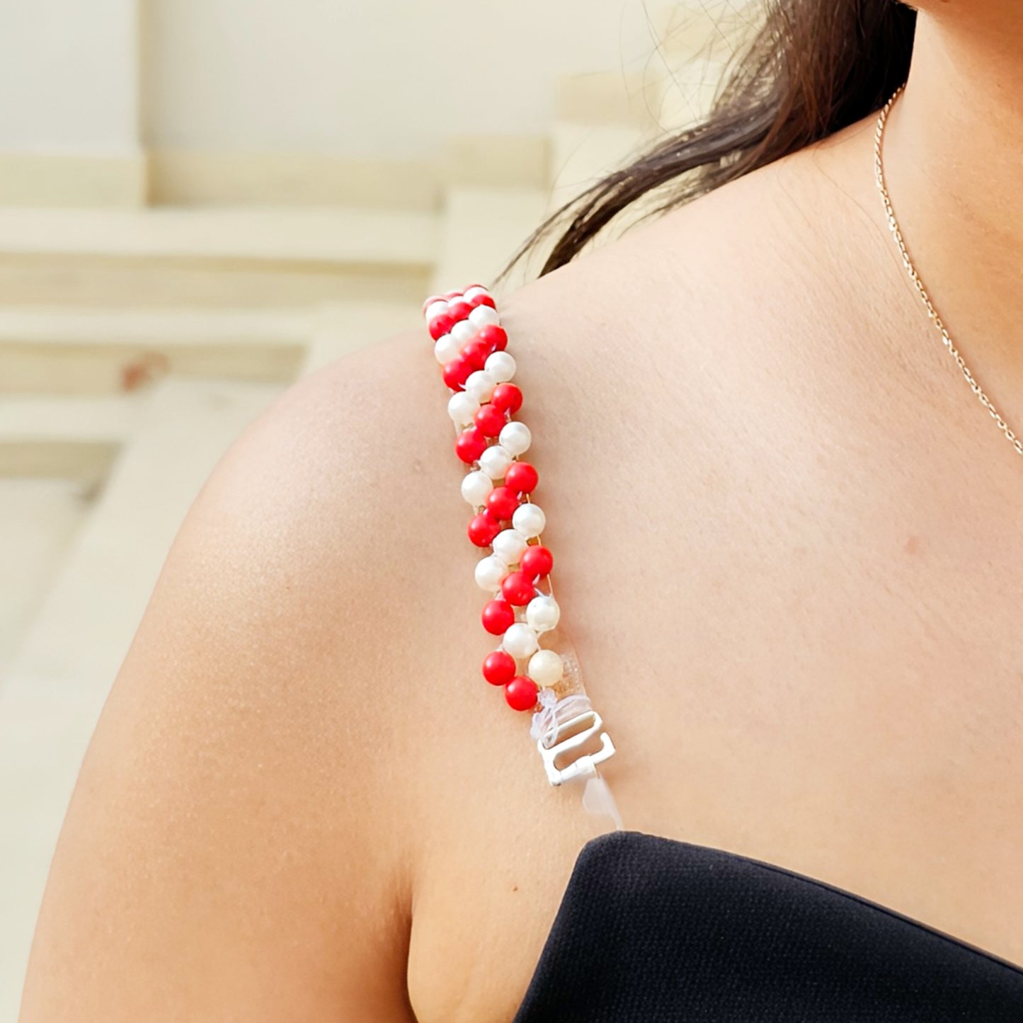 Red Whirl-Handmade Beaded Bra Strap