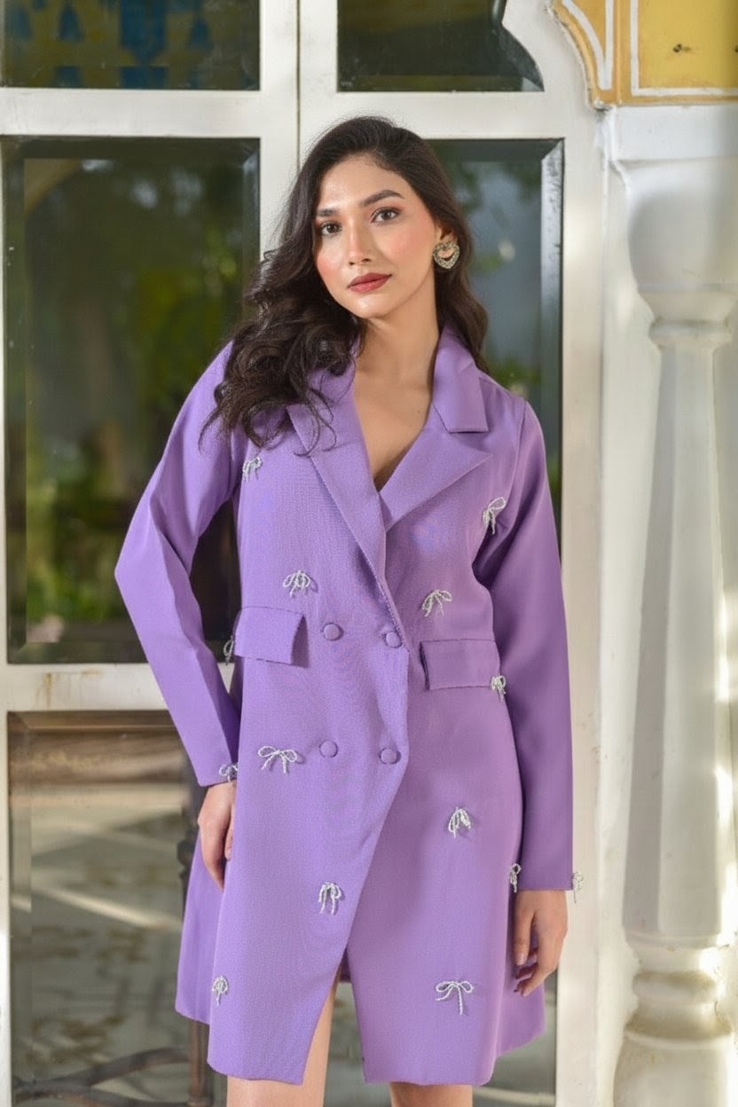 Lilac Crystal Bow Fancy Blazer Dress