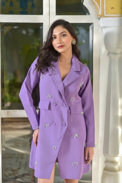 Lilac Crystal Bow Fancy Blazer Dress