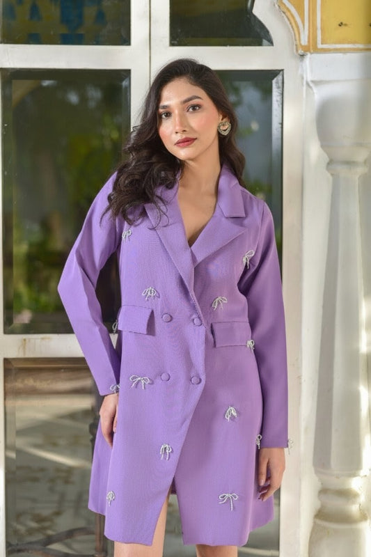 Lilac Crystal Bow Fancy Blazer Dress