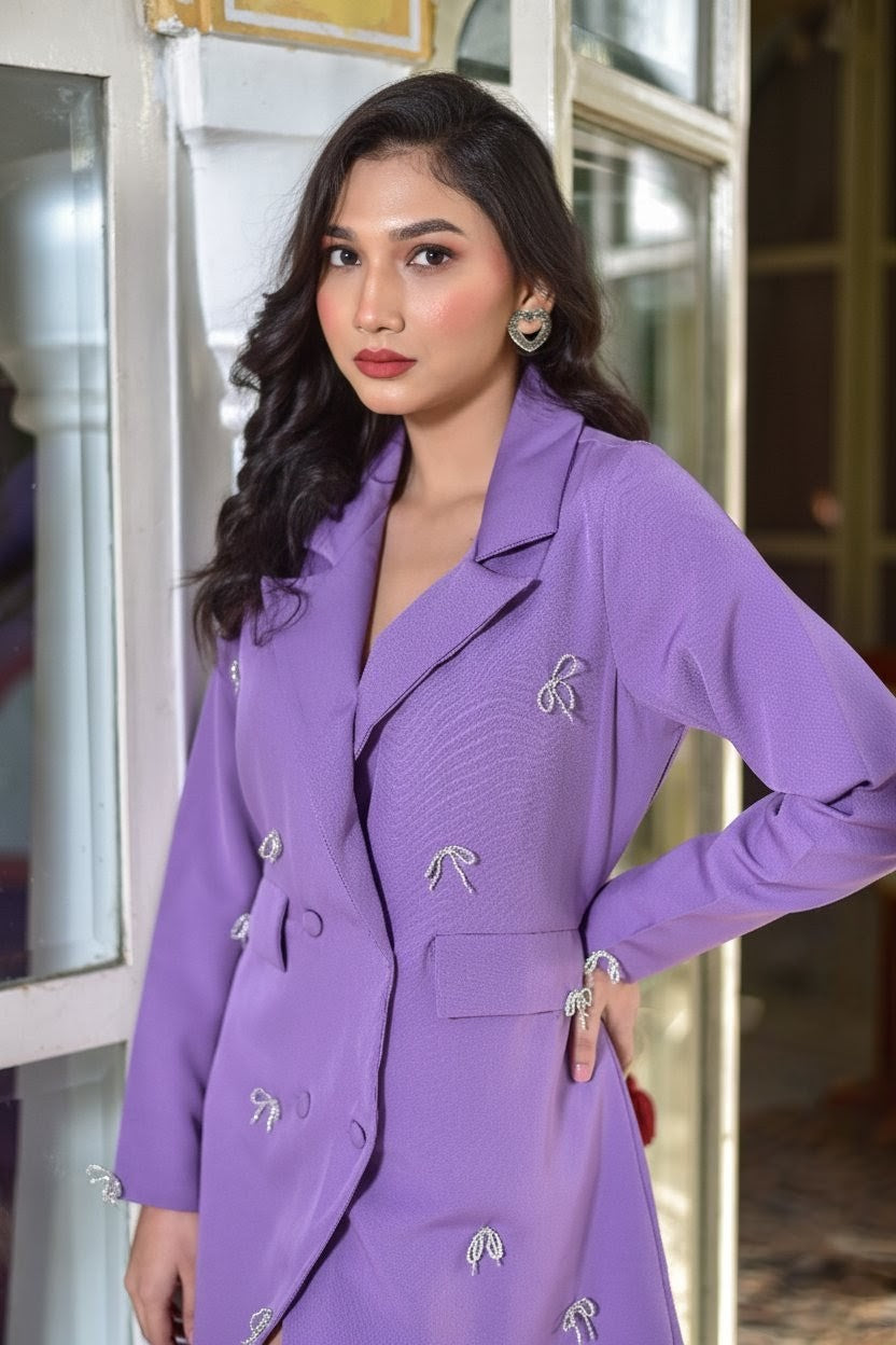 Lilac Crystal Bow Fancy Blazer Dress