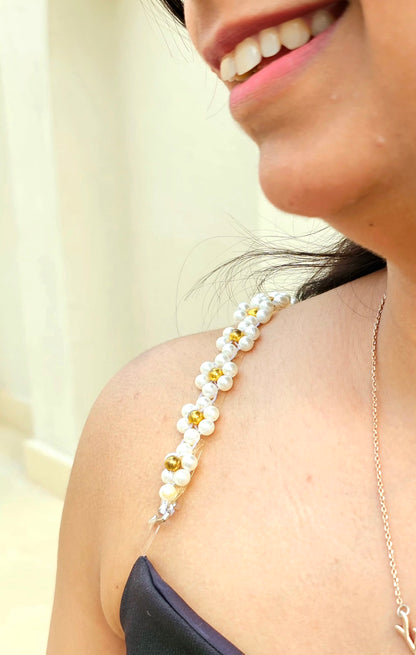 Pearl Daze- Handmade White and Golden Bra Strap