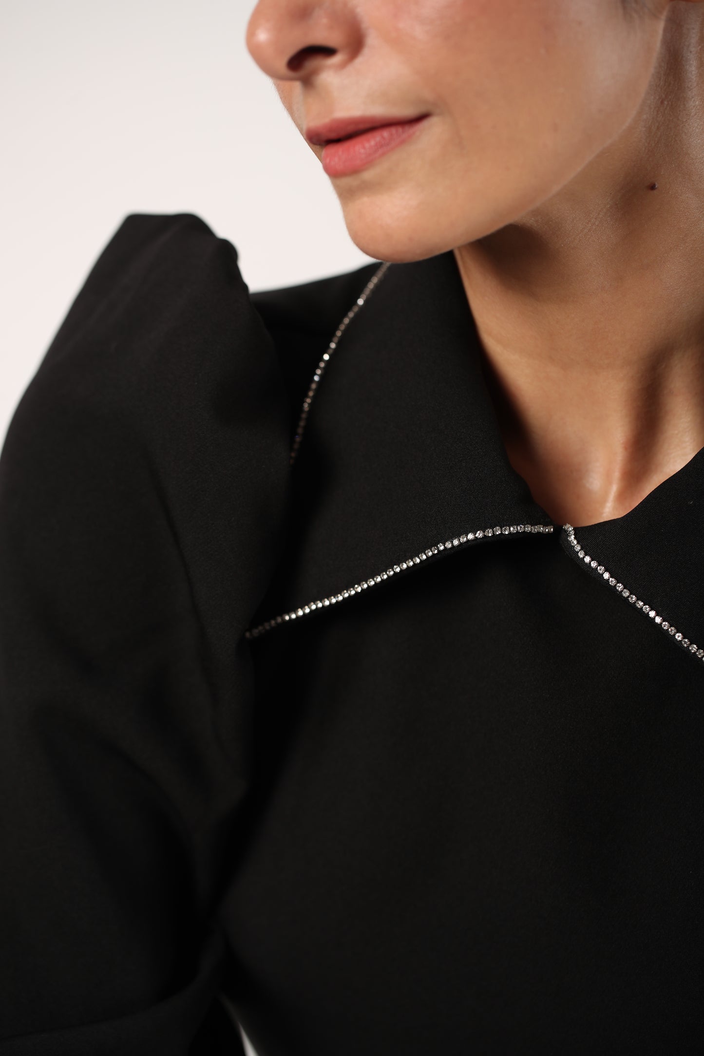 Scarlett - Black Rhinestone Collar Midi Dress