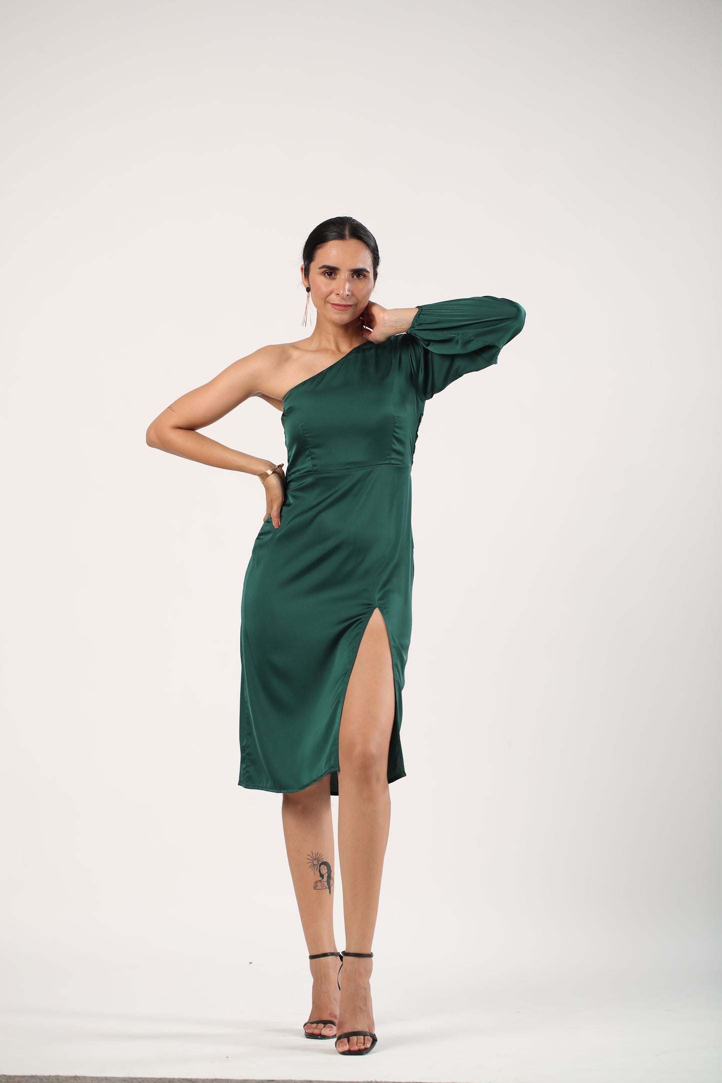 Clara - One shoulder Satin slit dress