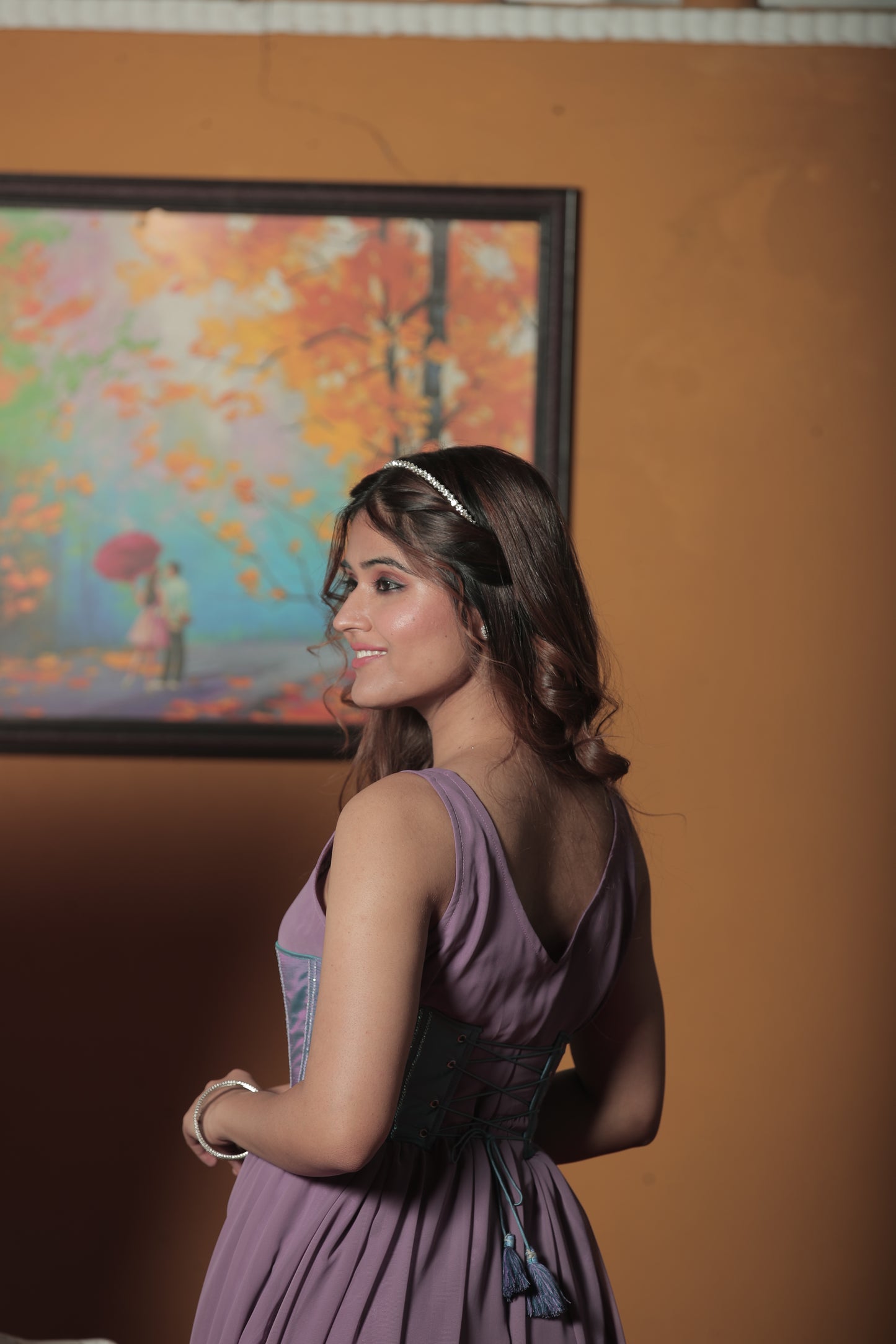 Lavender Tired Free Style Dress With Corset Belt
