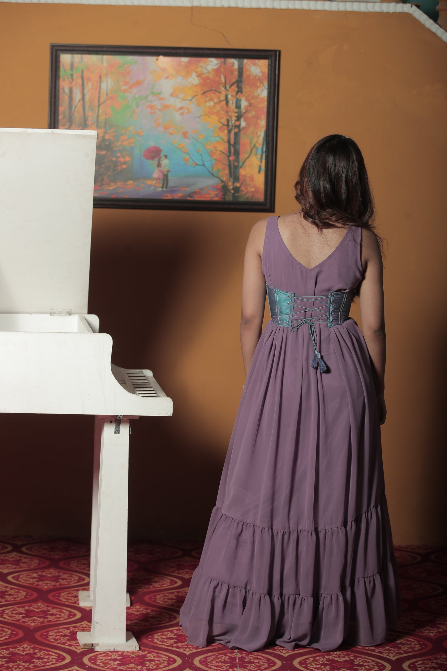 Lavender Tired Free Style Dress With Corset Belt