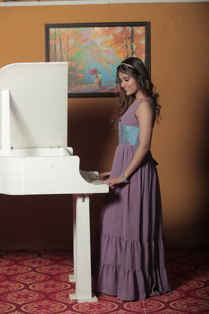 Lavender Tired Free Style Dress With Corset Belt