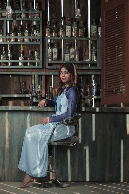 Ice Blue Wrap Around Skirt With Corset