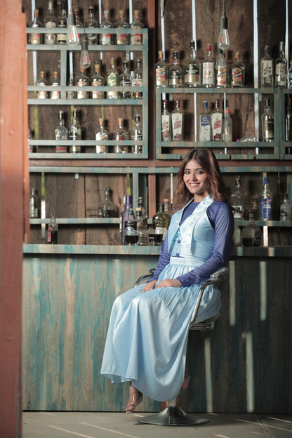 Ice Blue Wrap Around Skirt With Corset