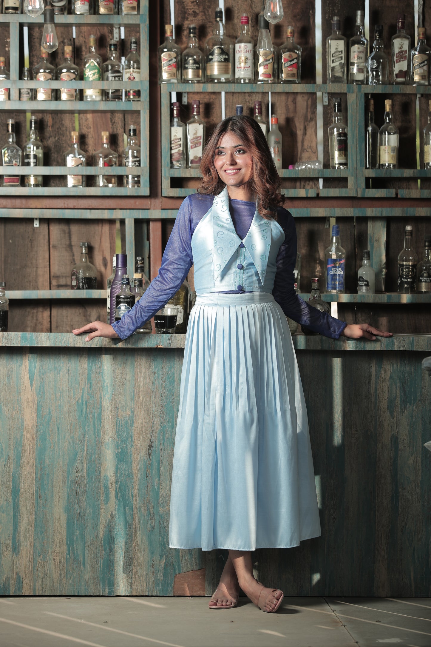 Ice Blue Wrap Around Skirt With Corset