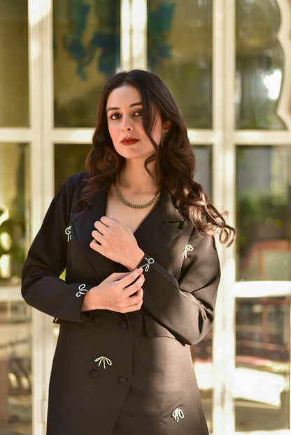 Black Crystal Bow Fancy Blazer Dress