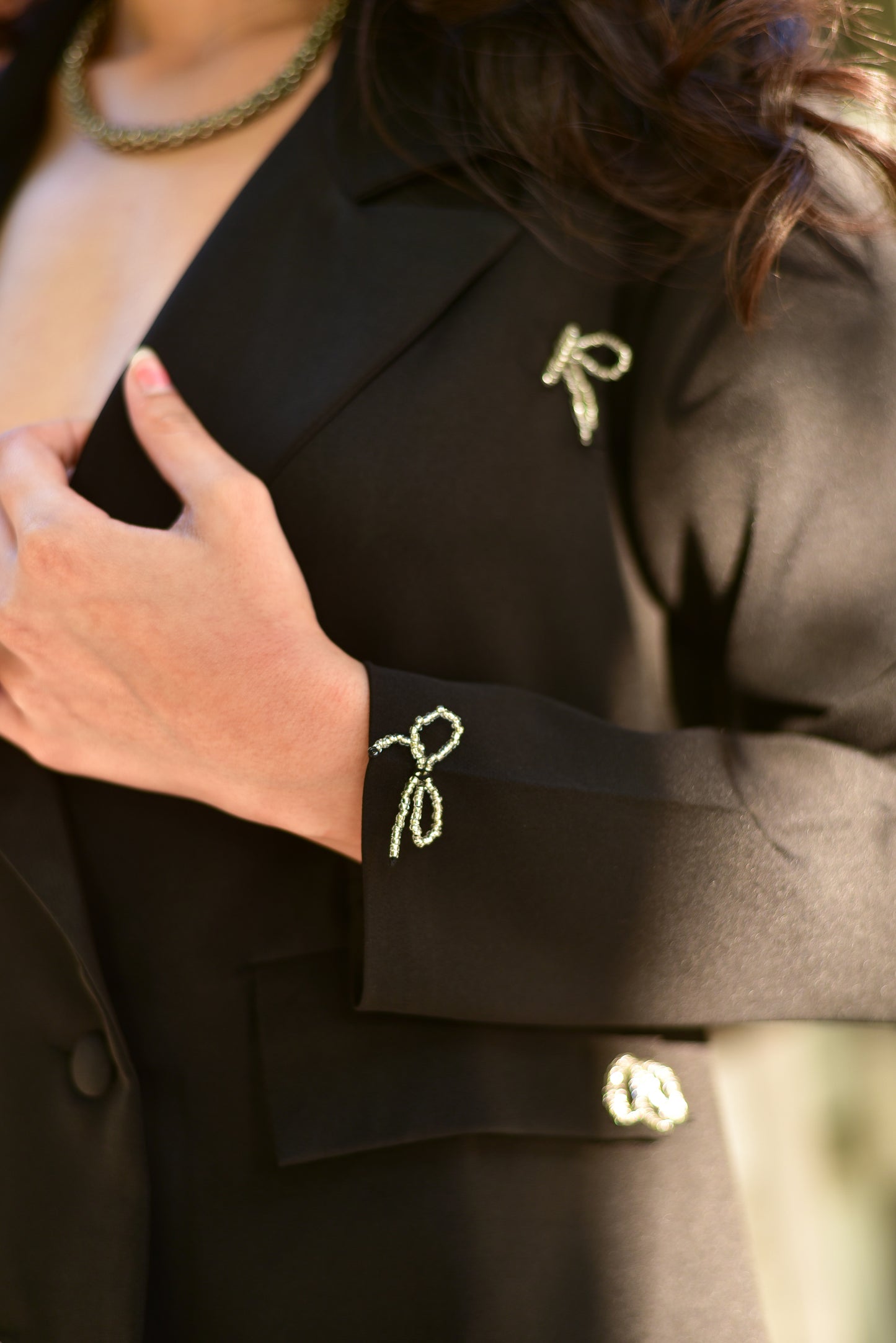 Black Crystal Bow Fancy Blazer Dress