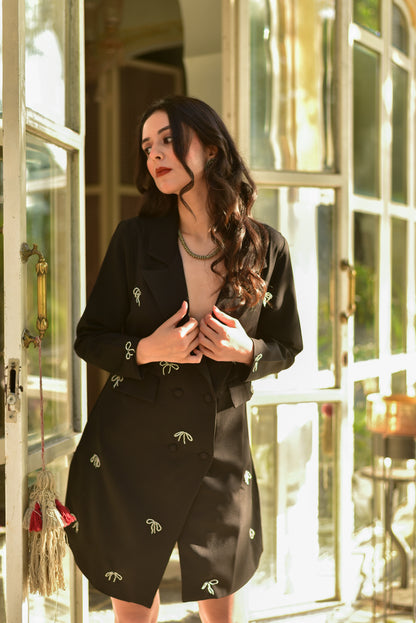 Black Crystal Bow Fancy Blazer Dress