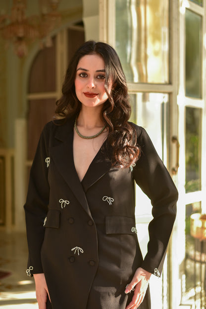 Black Crystal Bow Fancy Blazer Dress